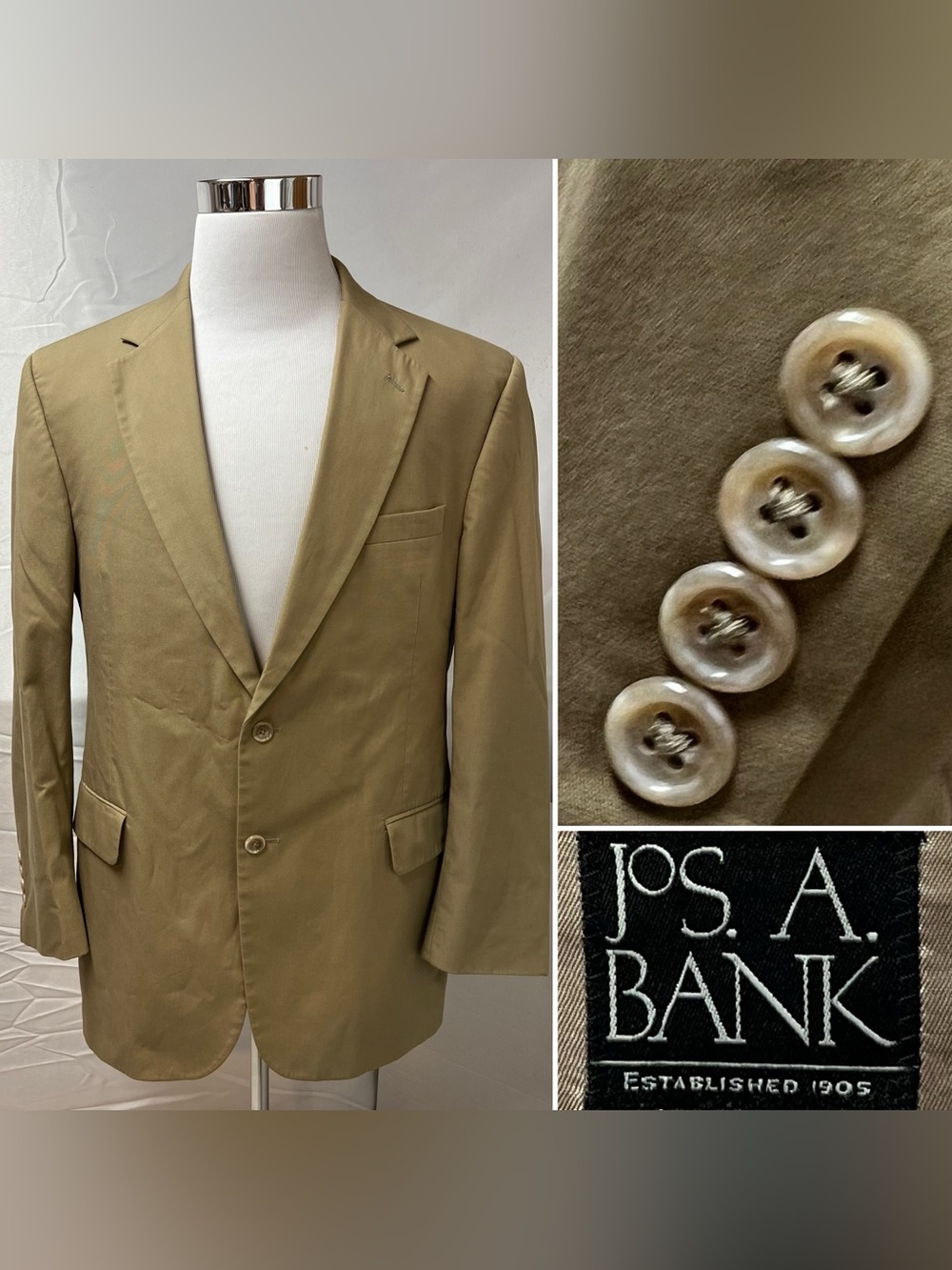 Jos. A. Bank Men's 43R Khaki Cotton Blend Gordon Fit Blazer Jacket